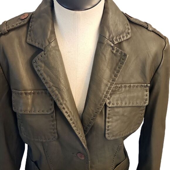 SOLD! Womens Vintage Kenneth Cole Reaction Army Green leather jacket size Medium - Picture 11 of 16